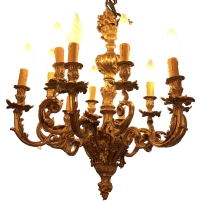 Lustre Rocaille Style Louis XV Napoleon III Suspension 19è Siècle Bronze Doré 12 Lumières