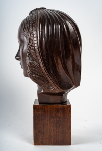 Tête d&#039;une Femme, Sculpture en Bois, Art Déco, 1930.