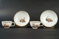 8 tasses aux oiseaux en porcelainede la Haye, XVIIIème siècle
