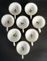 8 tasses aux oiseaux en porcelainede la Haye, XVIIIème siècle