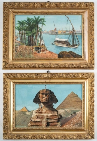 Paire de tableaux Egypte huile sur toile fin XIXème siècle