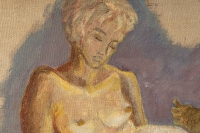 Huile sur toile de Luez, représentant 3 femmes nues