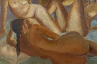 Huile sur toile de Luez, représentant 3 femmes nues