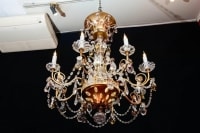 Chandelier of Maison Bagues, 1940, 12 lights, crystal, highly decorative with candlesticks in opaline glass