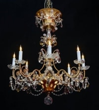 Lustre, Maison Baguès, 1940, 12 lumières, pampilles de cristal, grande décoration