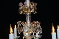 Chandelier of Maison Bagues, 1940, 12 lights, crystal, highly decorative with candlesticks in opaline glass