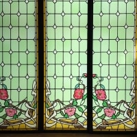 2 paires de vitraux clématites et pivoines