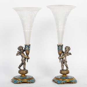 Paire de vases en bronze et cristal, XIXème siècle|||||||||