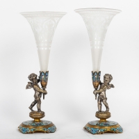 Paire de vases en bronze et cristal, XIXème siècle