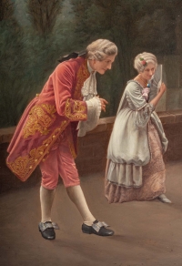 Peinture sur toile du XIXème siècle. Cadre en stuc doré