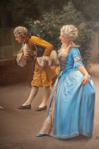 Peinture sur toile du XIXème siècle. Cadre en stuc doré