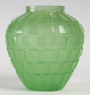 Vase « Rythmes » pâte de cristal vert, DAUM FRANCE||||||||