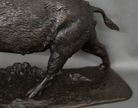 Sculpture - Sanglier Attaqué Par Un Chien , Isidore Jules Bonheur (1827-1901) - Bronze
