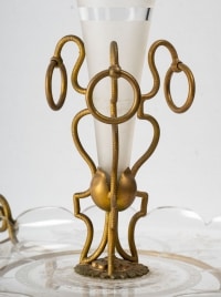 Coupe en cristal gravé et bronze coupe et cône soliflore