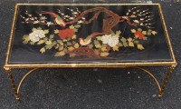1950/70′ Table Basse Bronze Décor Palmier, Plateau Laque de Chine Style Maison Baguès