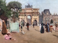 STEIN Georges Paris animation à l&#039;Arc de Triomphe du Carrousel du Louvre Huile sur toile signée Certificat d’authenticité