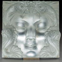 Lalique France: &quot;Woman&#039;s Mask&quot; Decorative Plate, Metal Support