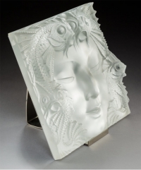 Lalique France: &quot;Woman&#039;s Mask&quot; Decorative Plate, Metal Support
