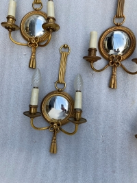 1950/70′ Série De 4 Appliques en Bronze Doré Avec Miroir Convexe Signée Petitot