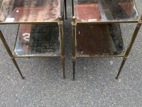 1950/70′ Paire de Tables Maison Jansen En Bronze Patiné Avec Plateaux Miroirs Vintage