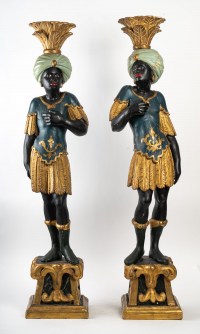 Paire de  Nubiens en bois sculpté,Venise, debut du XIXème siecle
