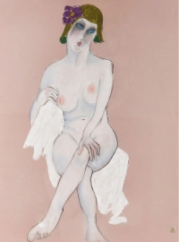 Anna Sylverberg, pastel à l&#039;huile, série de nus, monogramme AS, 1962.