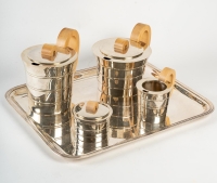 Jean Puiforcat Tea-Coffee service in solid silver and its metal tray