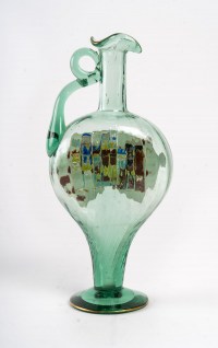 Vase gourde avec centre émaillé en verre vert turquoise, fin XIXème