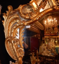 1850′ Miroir de Style Louis 15 en Bois Doré Glace Mercure