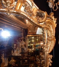 1850′ Miroir de Style Louis 15 en Bois Doré Glace Mercure