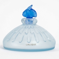 Flacon Prototype &quot;Au Cœur des Calices&quot; verre bleu ciel et bleu foncé de René LALIQUE pour Coty