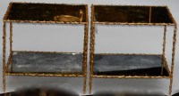 1970&#039; Paire de Bouts de Canapé En Bronze Doré Decor Végétal  Maison Jansen Plateaux Miroirs Vieillis  49 X 37 cm