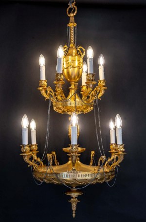 Joli lustre néo-classique, style Louis XVI, en bronze doré|||||||||||