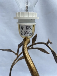 1970/80′ Lampe Decor Vegetal En Metal Doré Signée Banci