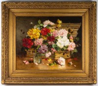 Charles Gilbert Martin 1830-1905. Panier de fleurs.