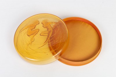 Boite « Deux Sirènes » verre orange opalescent de René LALIQUE|||||||||||