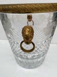 1950-70′ Seau à Champagne Cristal St Louis Gravé Aux Attributs de la Vigne et Bronze Doré Aux têtes de Lion