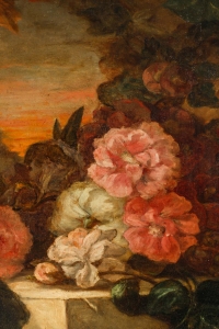 Huile sur toile, fleurs sur entablement, XIXème siècle