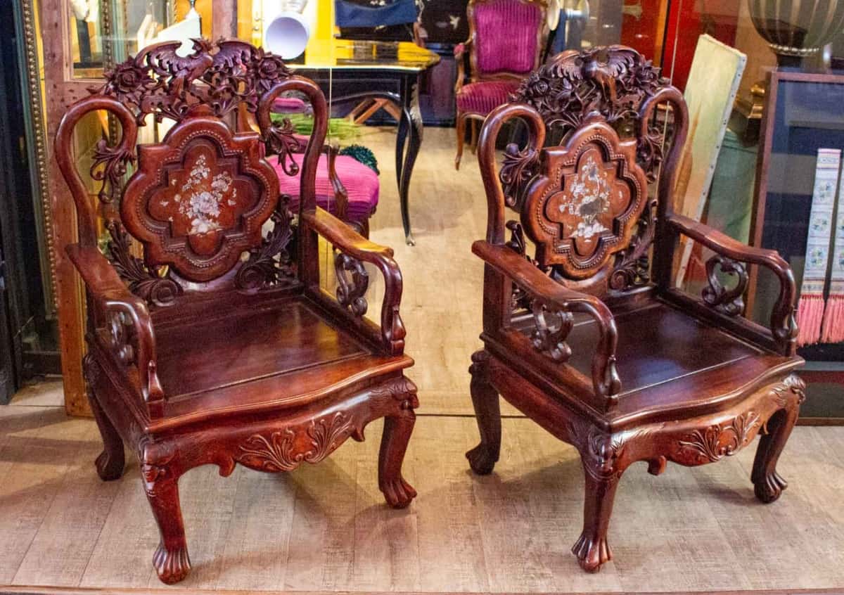 2 fauteuils indo-chinois, XIXème||||||