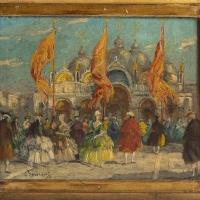 Ettore Solvegni (1874-1930) - Carnaval de Venise huile sur bois vers 1890-1900