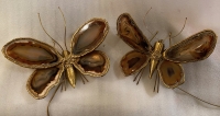 1970’Couple D’Appliques Papillon en Bronze ou Laiton, Duval Brasseur Ou Isabelle Faure, 4 Ampoules, Ailes d’Agate
