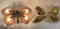 1970’Couple D’Appliques Papillon en Bronze ou Laiton, Duval Brasseur Ou Isabelle Faure, 4 Ampoules, Ailes d’Agate