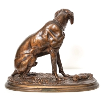 Sculpture - Chien Braque Gardant Un Lapin Par Pierre - Jules Mêne ( 1810-1879) - Bronze XIXème siècle