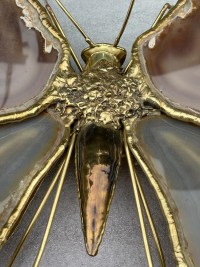 1970′ Paire D’Appliques Papillon en Bronze/Laiton, Duval Brasseur Ou Isabelle Faure, 4 Ampoules, Ailes d’Agate: 53X45cm