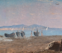 Frank William Warwick Topham (1838-1924) - Capri La réparation des filets huile sur panneau vers 1863