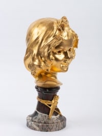 Sculpture tête d&#039;enfant en bronze doré et marbre de MICHELET 20e siècle