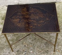 1950′ Table Maison Baguès Ou Maison Jansen Décor Bambou en Bronze Doré Avec Plateau Laque de Chine 42 X 56 X H 45 CM