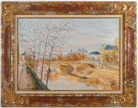 Serge Belloni  (1925-2005) « Le peintre de Paris » - Le Pont Louis Philippe et l’Eglise Saint Gervais huile sur bois vers 1970