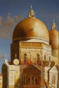 Basilique Santa Maria Della Salute à Venise huile sur toile signée Paolo Rizzi XXème siècle