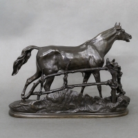 Sculpture - Cheval À La Barrière &quot;Djinn Étalon Barbe&quot;, Pierre-Jules Mêne (1810-1879) - Bronze